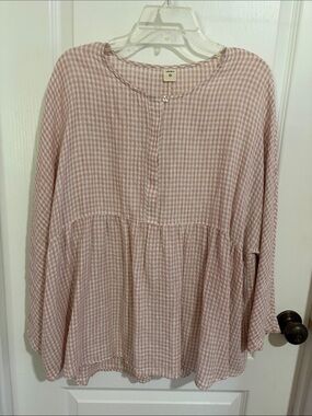 United Colors Of Benetton Light Pink Gingham Peasant Tunic